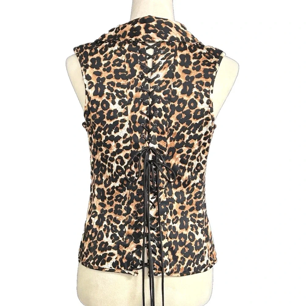 AWESOME Y2K Shirley of Hollywood Leopard Print True Corset Top Boning Zip 38 - Picture 1 of 16